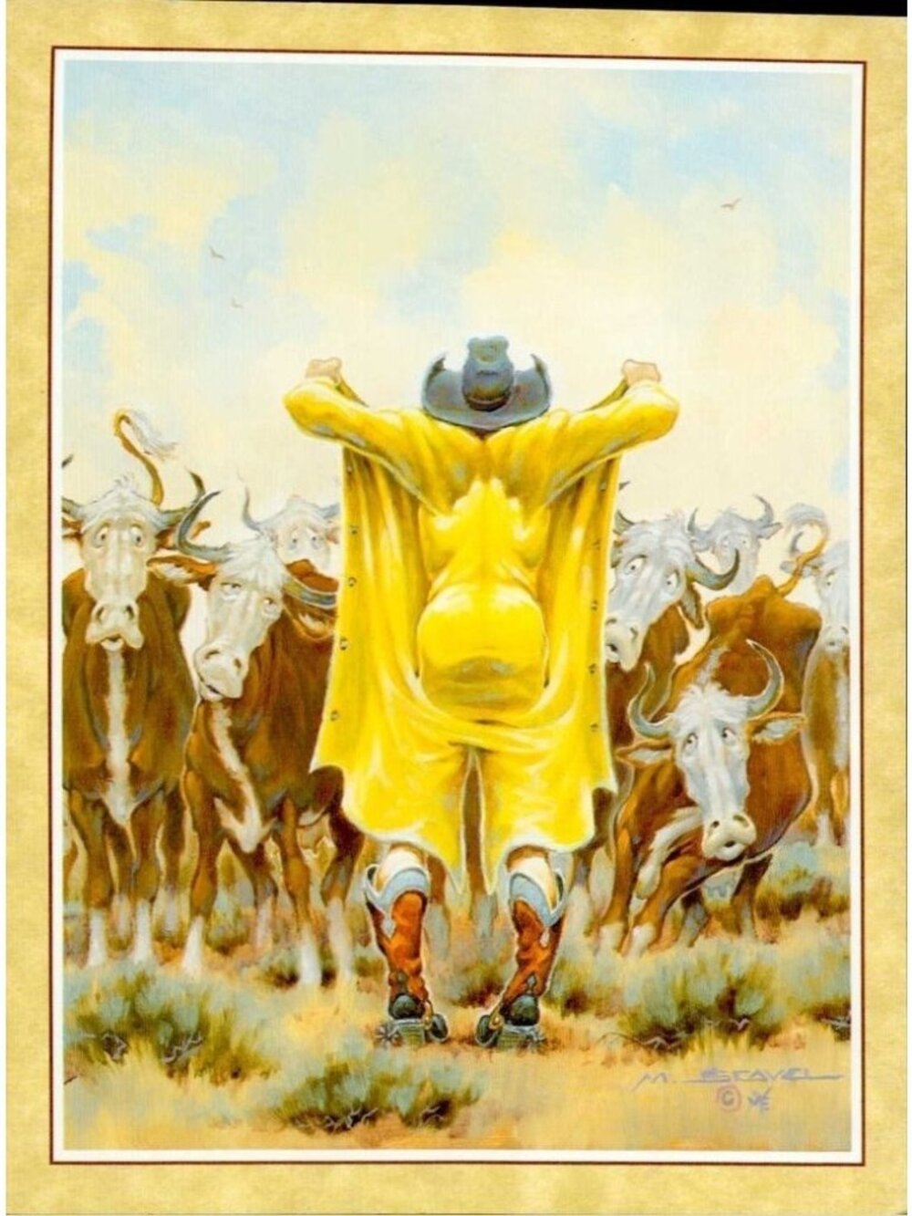 6-Pk VTG Leaninββ Tree Birthday Cards +β Cowboy Stampede Wild West Mike Scovel